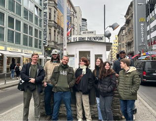 Students outside the Mauermuseum in Berlin, Germany.