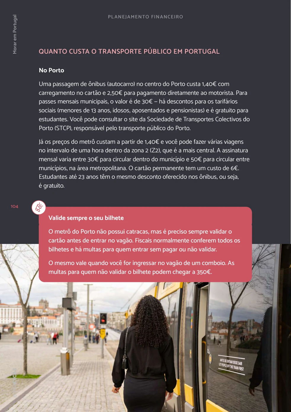 Página real do guia sobre transporte público