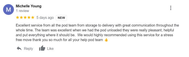 Michelle Young PODS Google Review