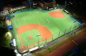 Softball field at Glen Ellyn's Ackerman Park lit at night with Musco LED fixtures