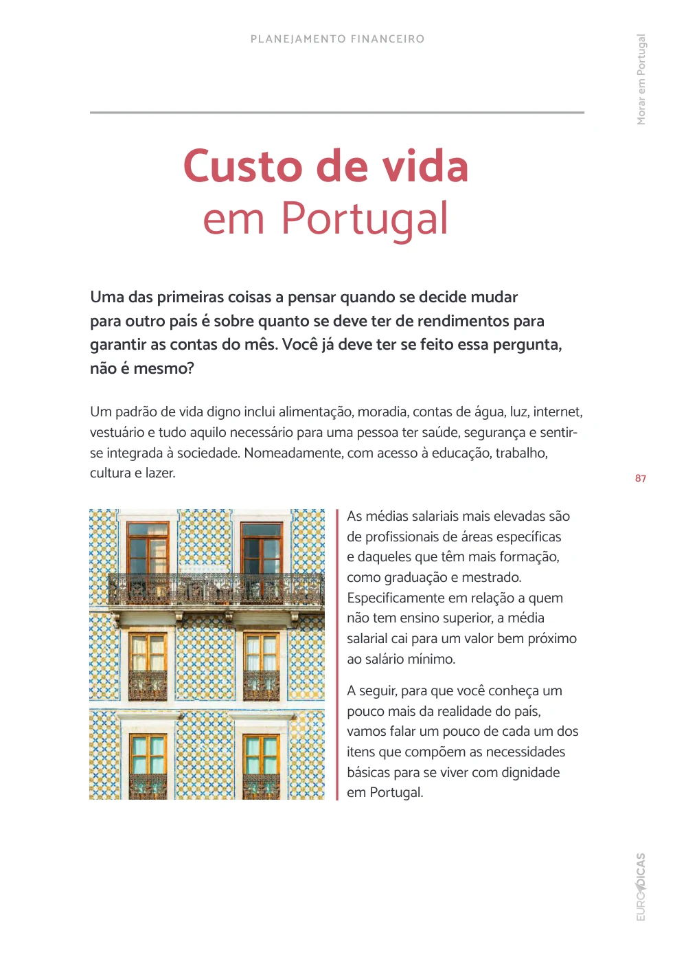 Página real do guia sobre custo de vida