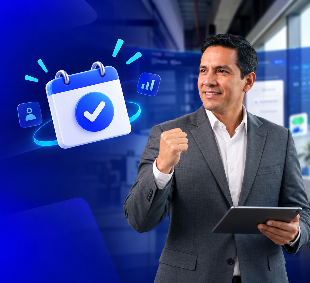 Confirmación digital de registro con calendario y éxito