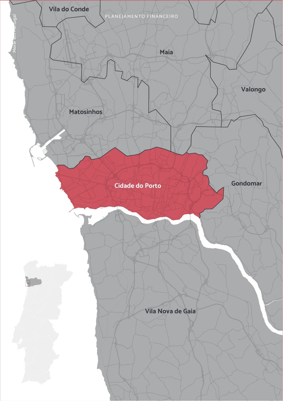 Mapa real do guia sobre a região do Porto
