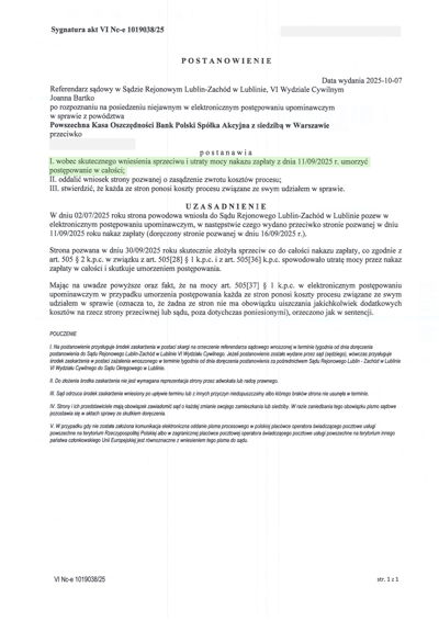 Postanowienie o umorzeniu – Alfa – kliknij aby powiększyć