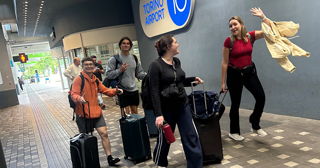 Students at an airport in Italy