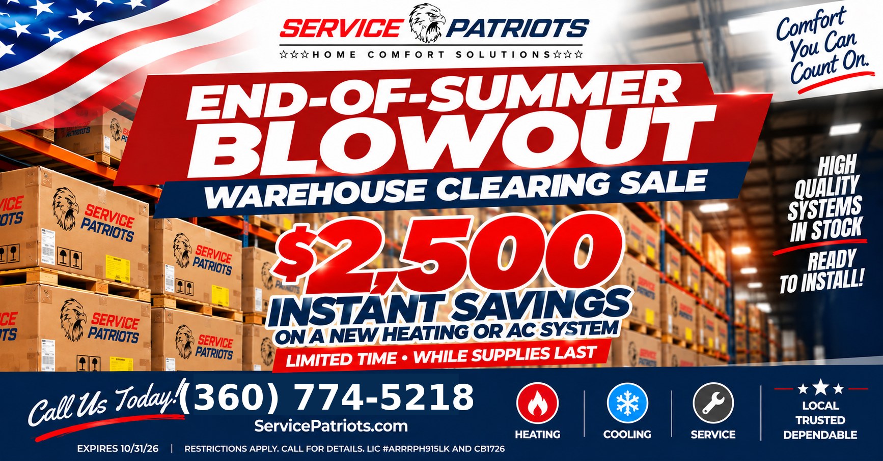 $2,500 instant savings on a new heating or AC system