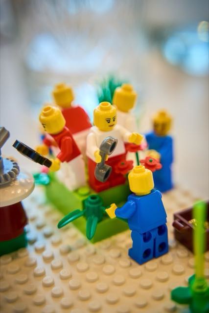 LEGO® minifigures in a workshop model