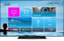 Fernseher mit Beispielstartseite des Smart-TV-Management