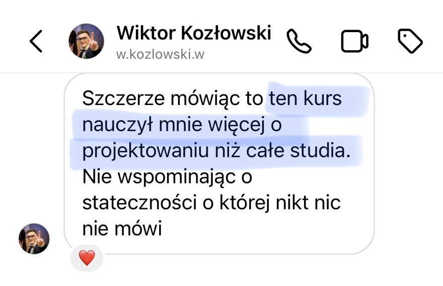 Wiadomość od Wiktora Kozłowskiego o kursie