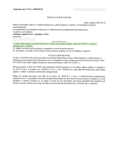 Postanowienie o umorzeniu – PKO BP – kliknij aby powiększyć